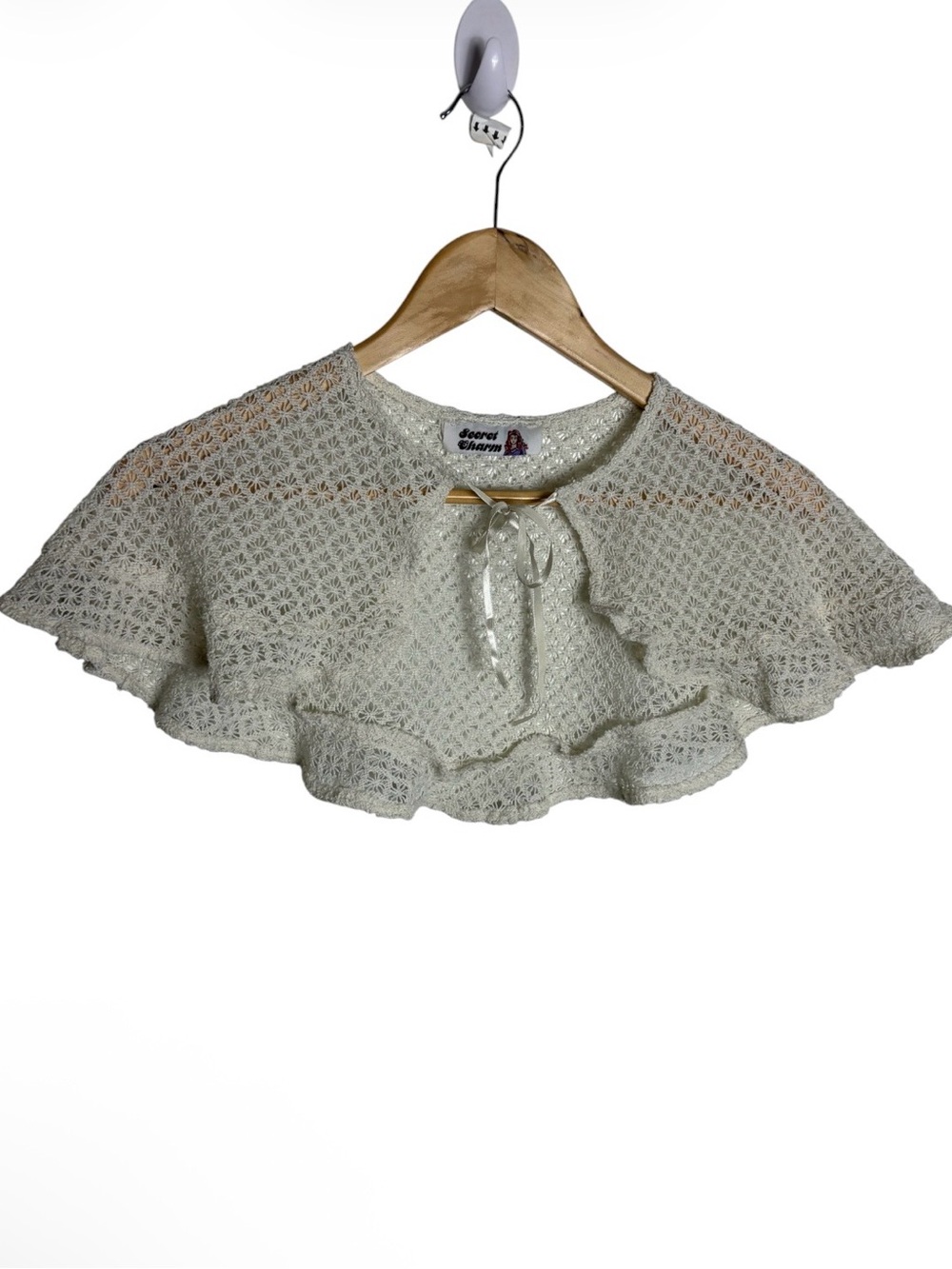 Secret charm cream geometric woven tie front collar capelet one size